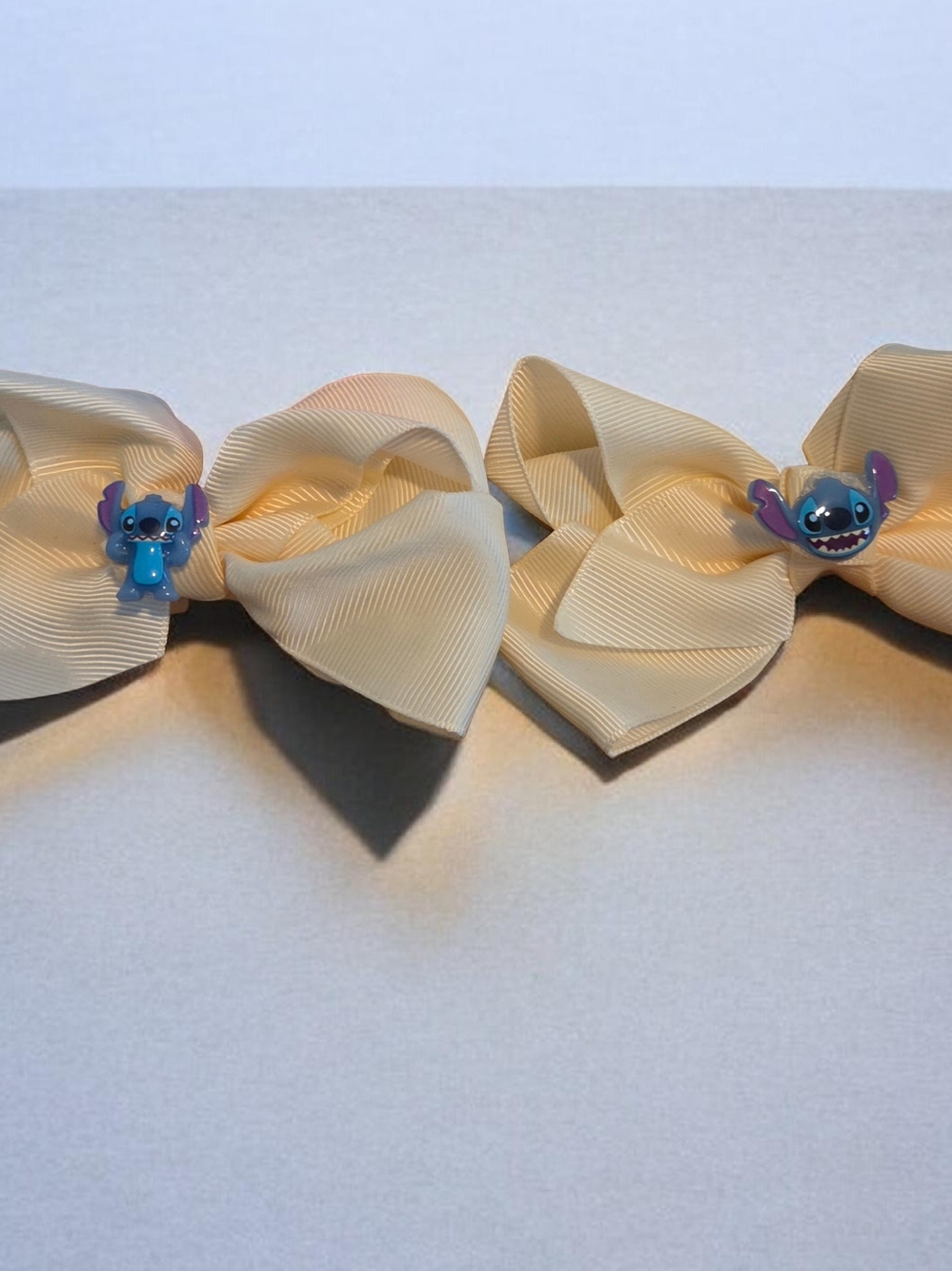 Cream Ribbon Hair Bows with Blue Character Accent - Kids Hair Accessories